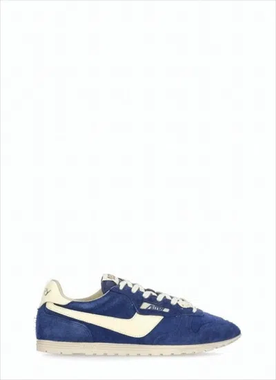 Autry Deep Blue Suede Sneakers With Cream Leather Accents