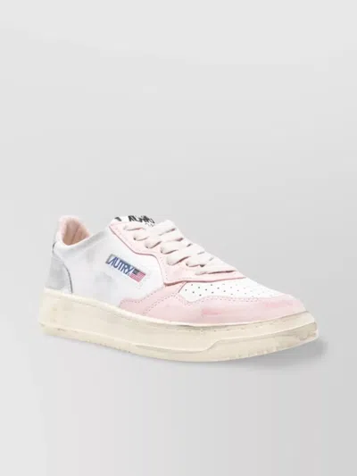 Autry Distressed Calf Leather Low Top Sneakers In Pink