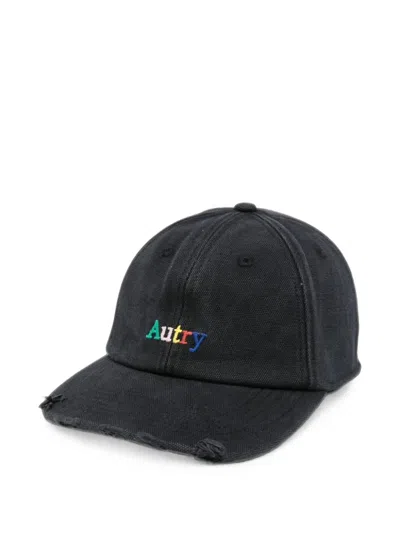 Autry Distressed Embroidered-logo Baseball Cap In Yellow