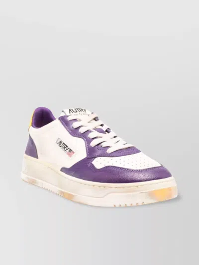 Autry Distressed Leather Panelled Sneakers In Purple