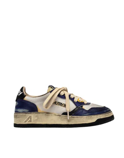 Autry Distressed-effect Leather Sneakers White And Blue Avlw Kh03 In Multi