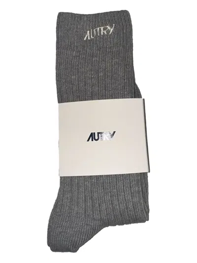 Autry Embroidered Cotton-blend Socks In Gray