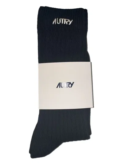 Autry Embroidered Cotton Socks In Black