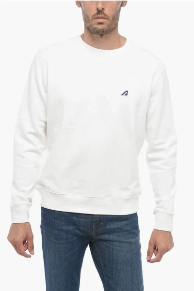 Autry Embroidered Logo Brushed Cotton Crewneck Sweatshirt In White