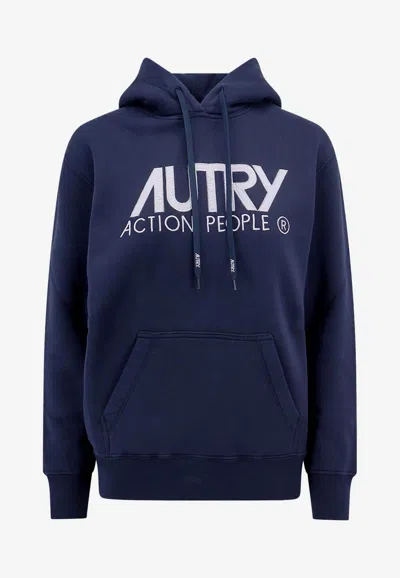 Autry Embroidered Logo Hooded Sweatshirt In Blue