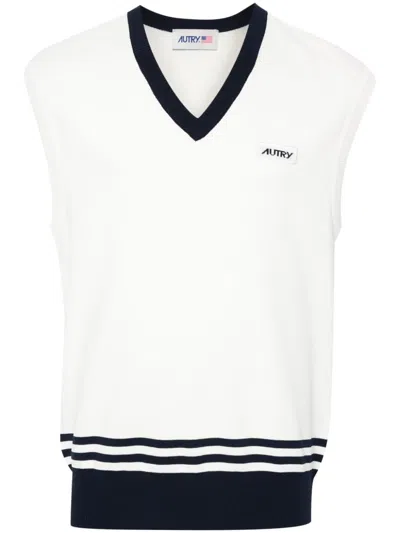 Autry Embroidered-logo Knitted Vest In White