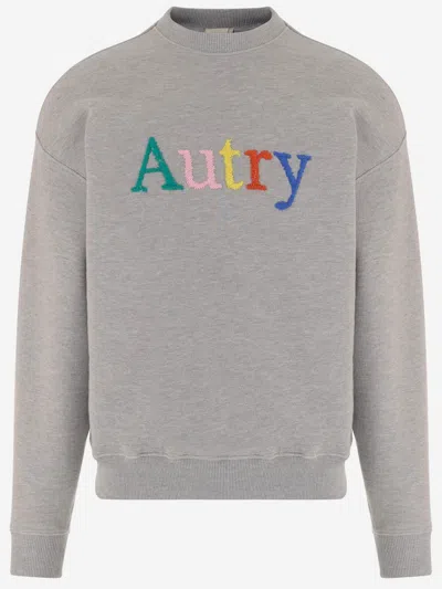 Autry Cotton Sweatshirt With Embroidered Logo In Gray