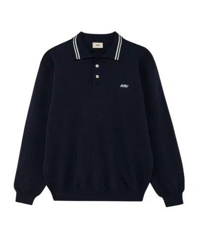 Autry Embroidered Long-sleeve Polo Shirt In Blue