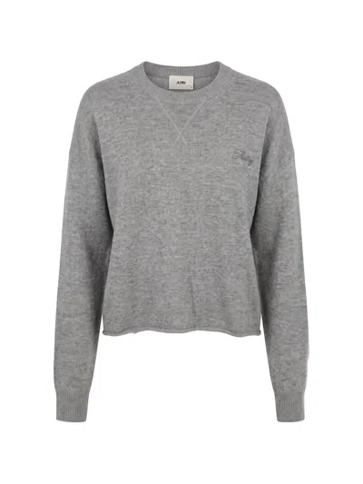 Autry Embroidered-logo Crew-neck Sweatshirt In Gray