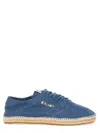 Autry Canvas Lace-up Flat Shoes With Woven Jute Sole In Blue