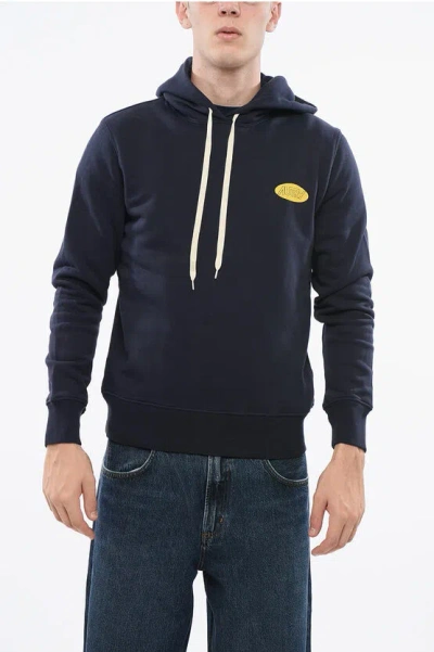 Autry Fleeced Cotton Hoodie With Printed Logo In Blue