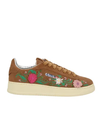 AUTRY AUTRY FLORAL-EMBROIDERED DALLAS LACE-UP SNEAKERS