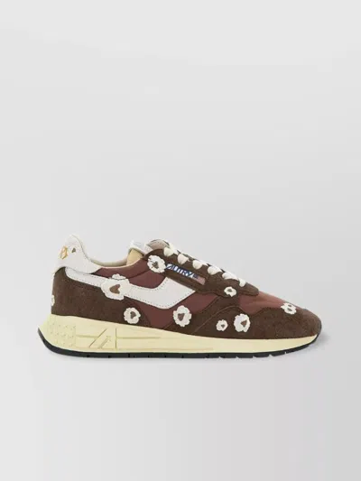 Autry Floral Embroidered Nylon Sneakers With Rubber Sole In Brown