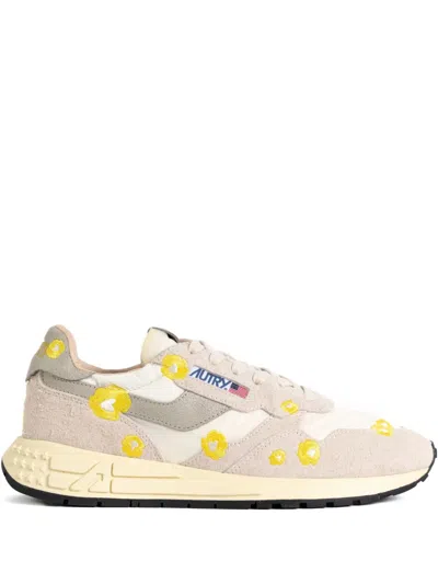 Autry Floral-embroidery Low-top Sneakers In Neutral