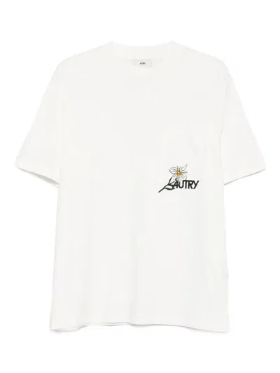 Autry Flower-embroidered Pocket T-shirt In White