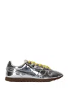 Autry Front Lace Sneakers In Bright Yellow And Shiny Silver In Gray