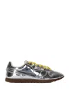 Autry Front Lace Sneakers In Bright Yellow And Shiny Silver In Gray