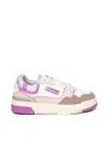Autry Clc Low Sneakers In Leather Color Suede And Fabric In Beige, White, Fuchsia