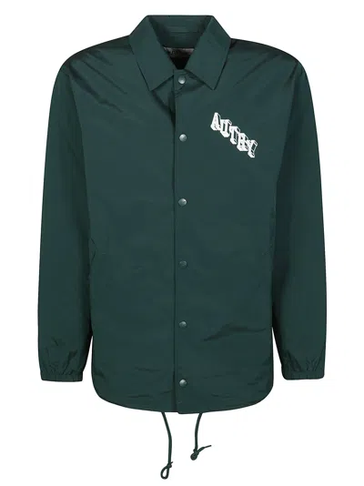 Autry Classic Collar Button-up Jacket With Ribbed Hems In Green