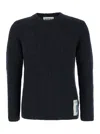 Autry Grey Crewneck Sweater With Logo Patch In Ribbed Wool Man In Black