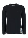 Autry Grey Crewneck Sweater With Logo Patch In Ribbed Wool Man In Black