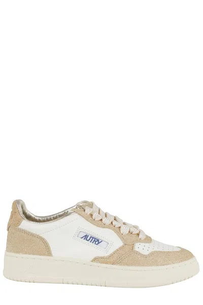 Autry Glittered Sand And White Medalist Low Sneakers In Multi