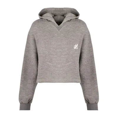 Autry Grey Melange Cropped Cotton Jersey Hoodie