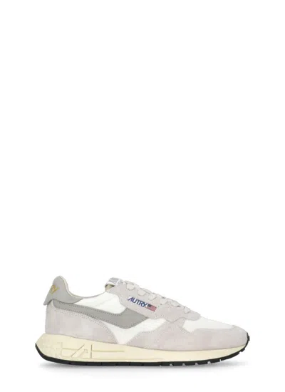 Autry Grey Leather And Fabric Sneakers In White