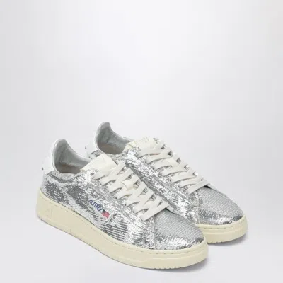 Autry Grey Leather Flats In Silver