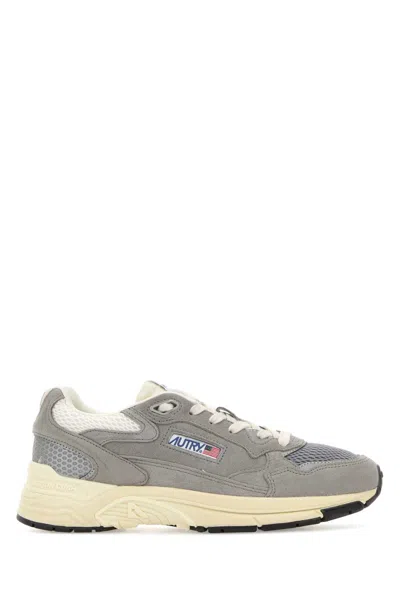 Autry Suede Hyperway Sneakers Mesh Panels Rubber Sole In Gray