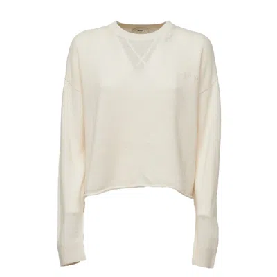 Autry Grey V-stitch Ribbed Wool Sweater In Neutral