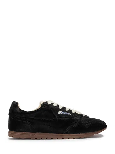 Autry Hair-on-hide Sneakers With Beige Laces In Black