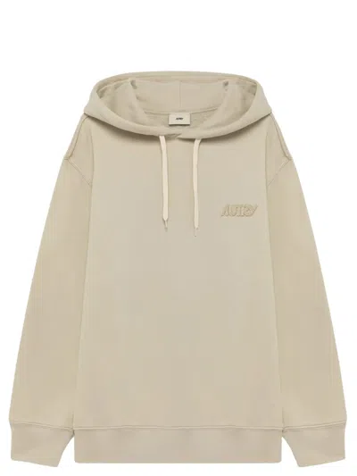 Autry Heavy Jersey Fabric Hoodie With Drawstring And Embroidered Branding In Neutral