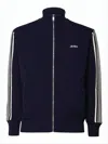Autry High-collar Blue Jacket With Vertical Stripes And Ribbed Cuffs In Blue