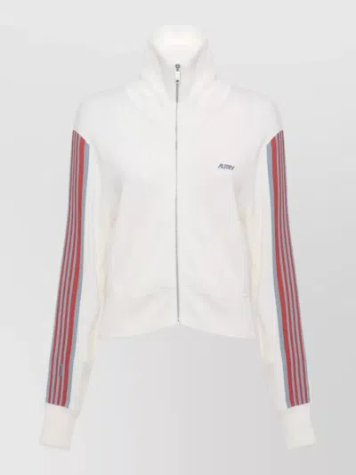 Autry High Collar Viscose Knit Sweatshirt Striped Sleeves In Multi