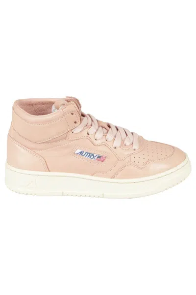Autry High-top Leather Sneakers With Perforated Toe Box In Goat Peach