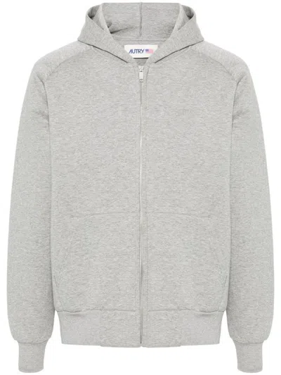 Autry Debossed-logo Zipped Hoodie In Grey