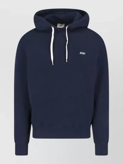 Autry Hooded Sweatshirt Drawstring Hood Ribbed Trims In Blue