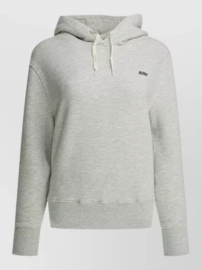 Autry Hooded Sweatshirt Drawstring Hood Ribbed Trims In Gray