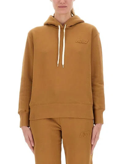 Autry Hooded Sweatshirt With Logo In Brown