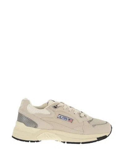 Autry Low-top Suede And Mesh Sneakers With Silver Accents In Neutral