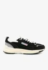 Autry Black Suede And Mesh Sneakers With Cream Cushioned Sole In Black