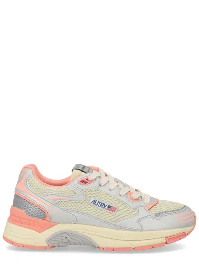 Autry Hyperway Mesh And Metallic Leather-trimmed Suede Sneakers In Beige