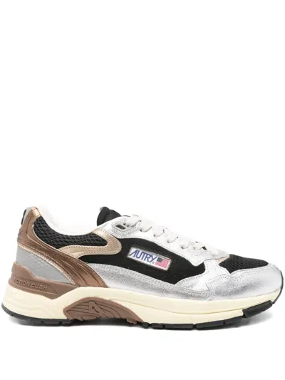Autry Hyperway Metallic Leather Mesh Sneakers In Black