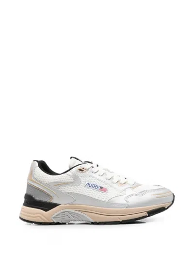 Autry Hyperway Panelled Leather Sneakers In White