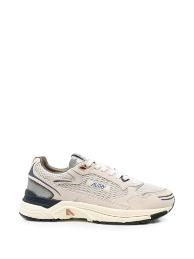 Autry Multi-material Sneakers With Round Mesh Toe And Logo Accents In Gray