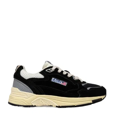 Autry Hyperway Sneakers In Black And Silver-tone Suede And Mesh
