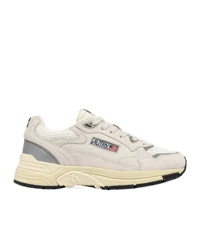Autry Hyperway Sneakers In White And Silver Mesh And Suede