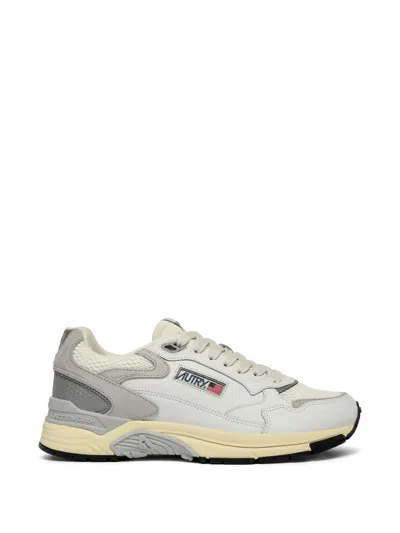 Autry Hyperway Two-tone Leather And Mesh Sneakers With Cut-out Logo In Neutral