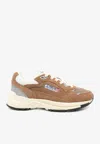 Autry Hyperway Sneakers In Mesh And Suede Cigar And Silver In Brown
